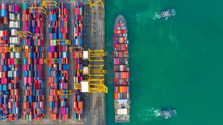Container ship global business freight import export logistic transportation.